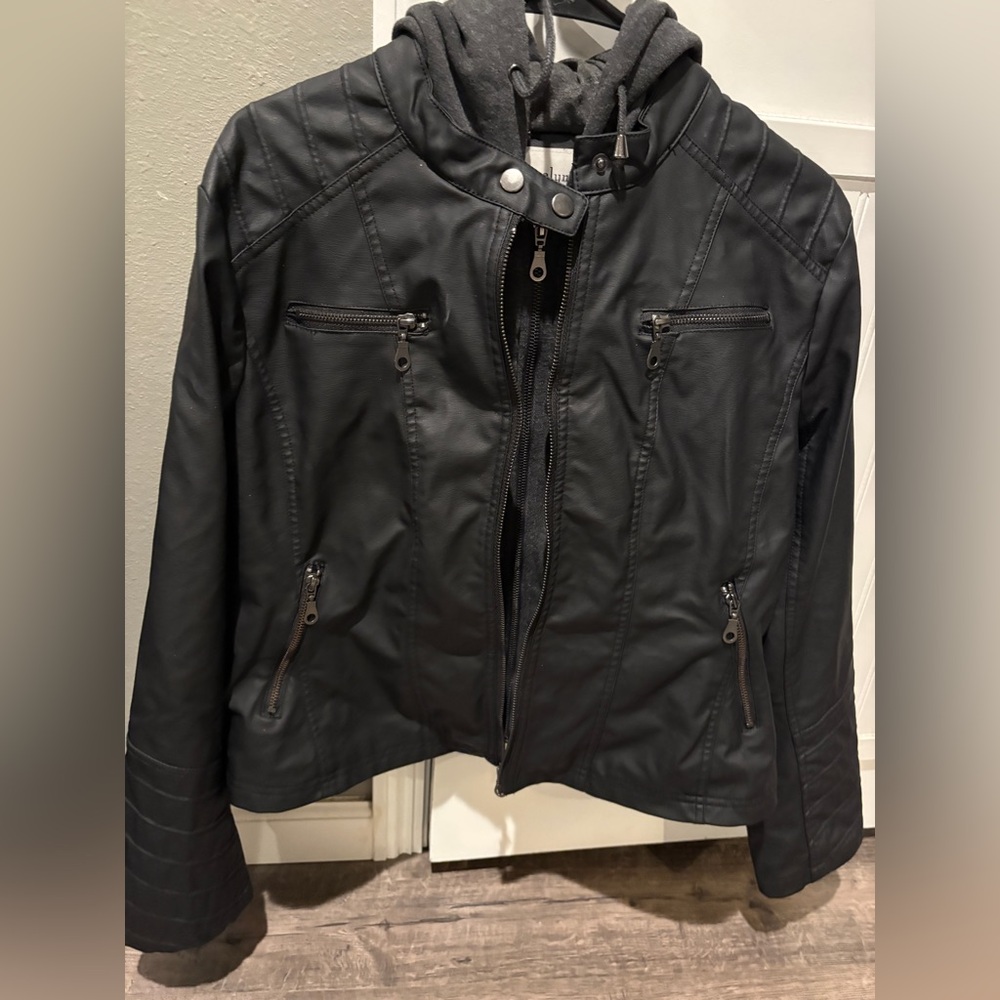 Maralyn & Me Black Leather Jacket with Hoodie